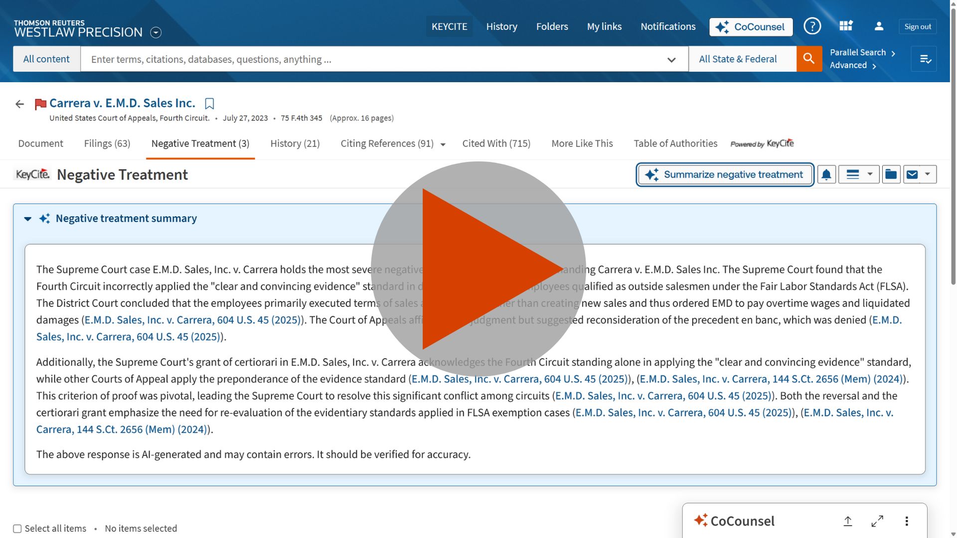 Watch "How to Summarize KeyCite Negative Treatment" Watch "How to Summarize KeyCite Negative Treatment"